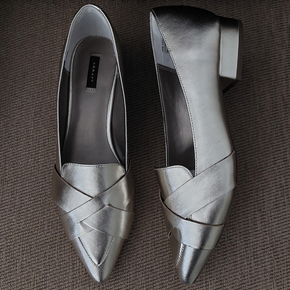 ARRAY STELLA METALLIC LEATHER SLIP ON LOAFERS
